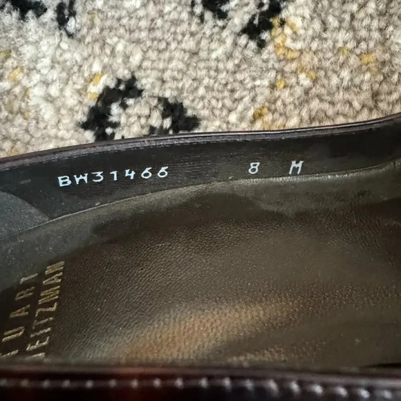 Stuart Weitzman Women's Tortoise Print Patent Leather Heel 8 Peep Toe Stiletto - Picture 9 of 10